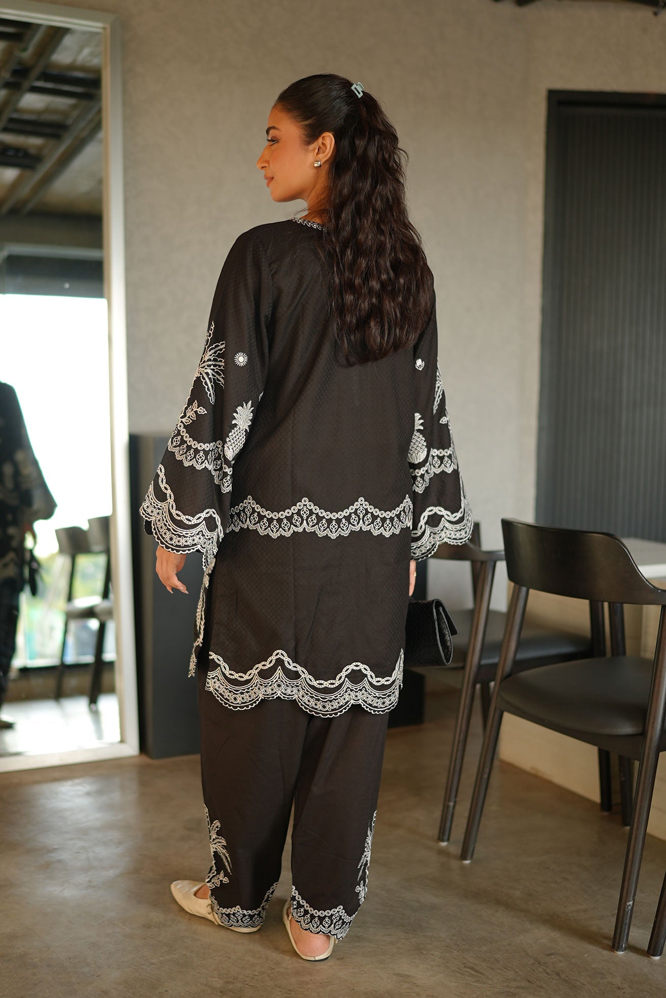 SS26DC-2590 - BLACK - COTTON JACQUARD - 2PCS - EMBROIDERED KURTA WITH TROUSER