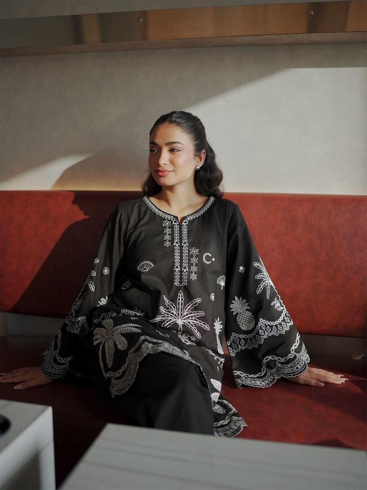 SS26DC-2590 - BLACK - COTTON JACQUARD - 2PCS - EMBROIDERED KURTA WITH TROUSER