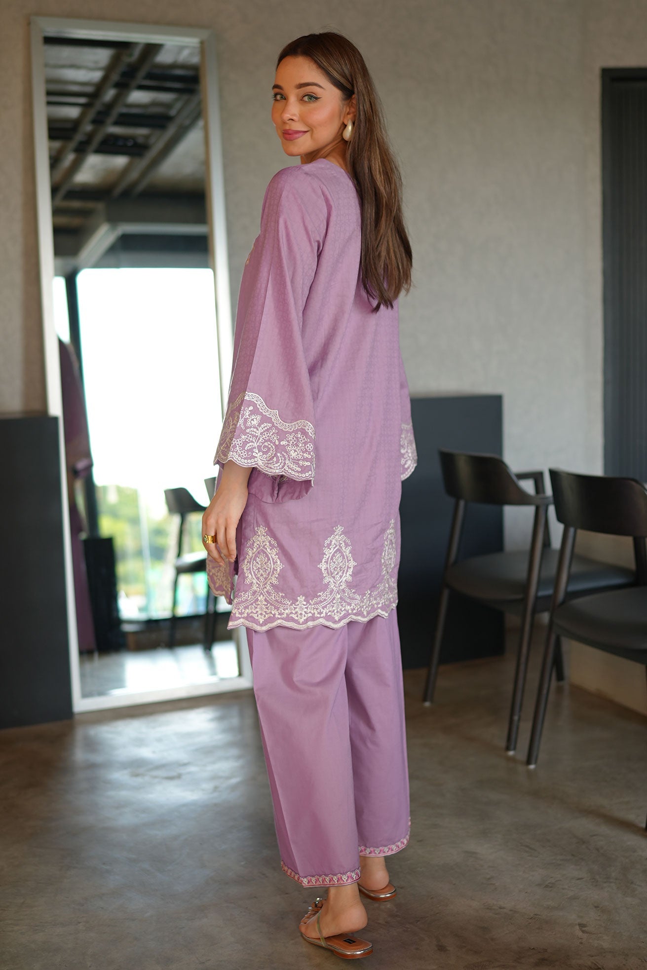 SS26DC-2591 - PURPLE - COTTON JACQUARD - 2PCS - EMBROIDERED KURTA WITH TROUSER