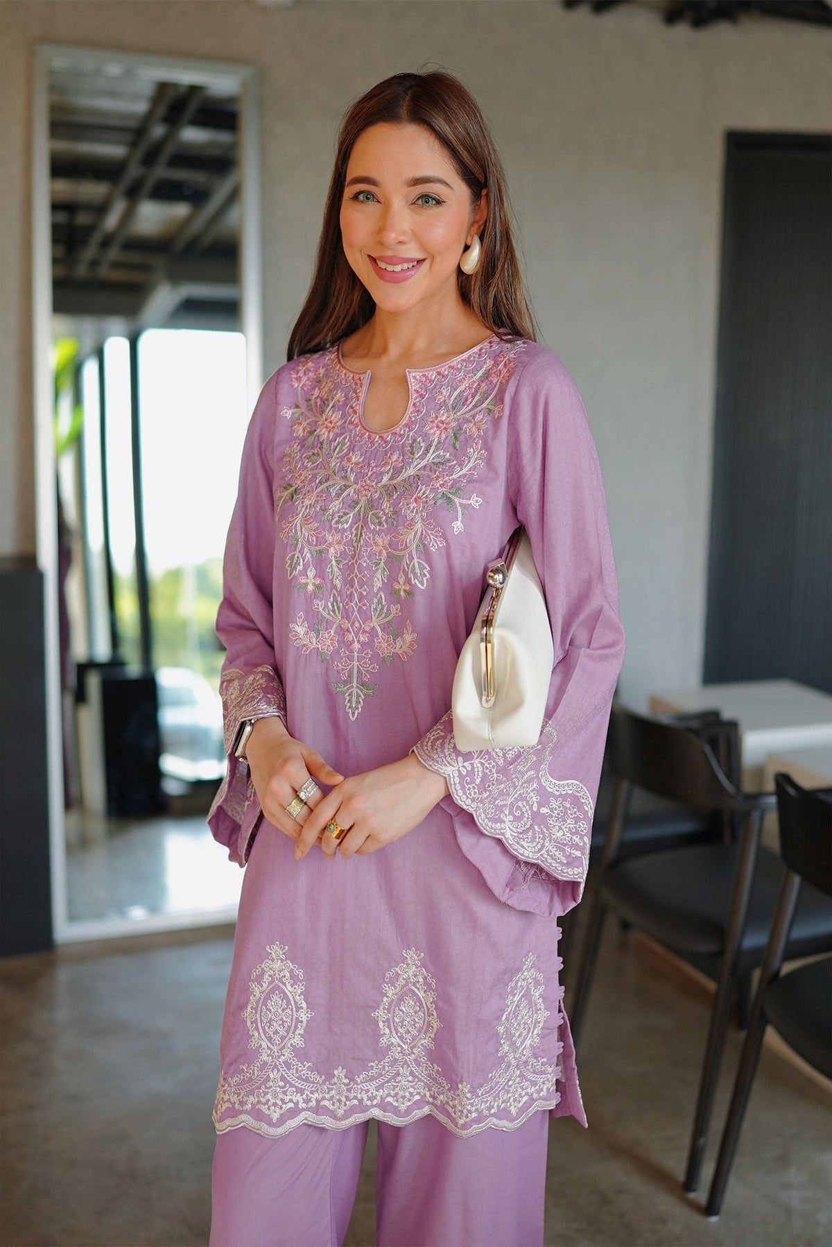 SS26DC-2591 - PURPLE - COTTON JACQUARD - 2PCS - EMBROIDERED KURTA WITH TROUSER