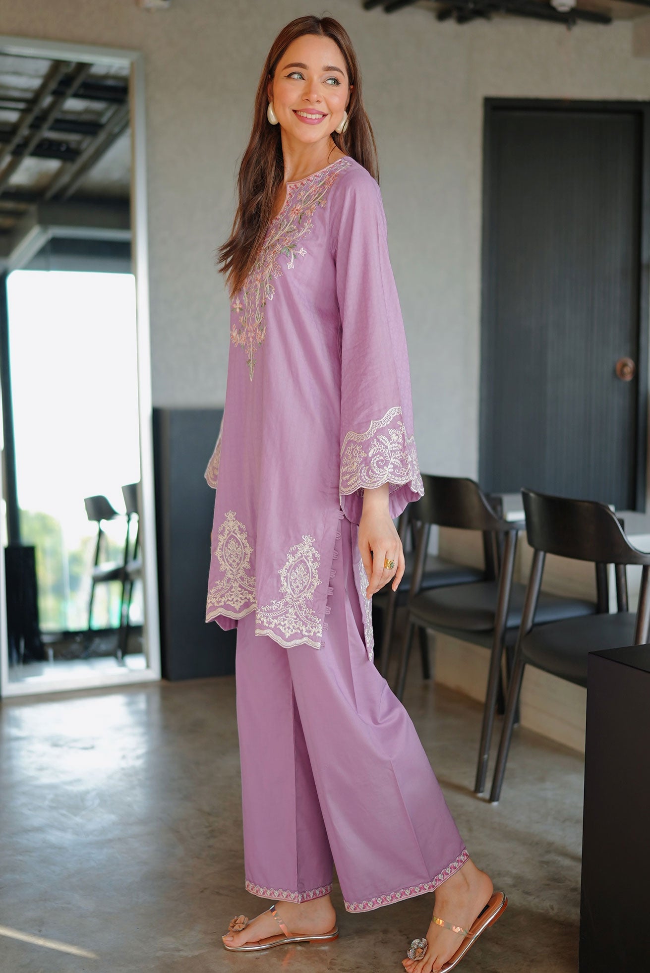 SS26DC-2591 - PURPLE - COTTON JACQUARD - 2PCS - EMBROIDERED KURTA WITH TROUSER