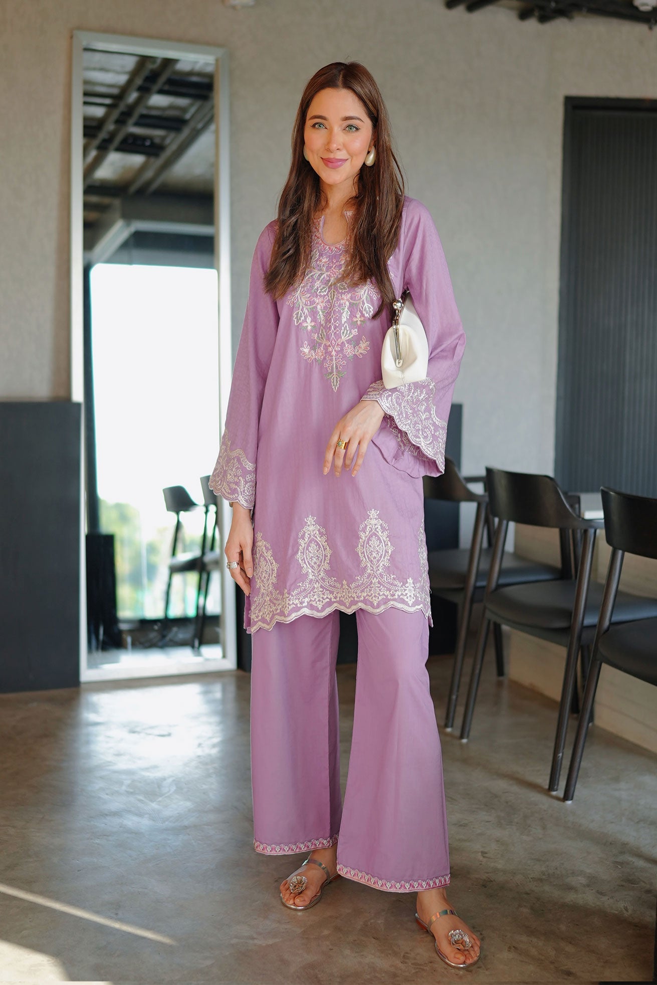 SS26DC-2591 - PURPLE - COTTON JACQUARD - 2PCS - EMBROIDERED KURTA WITH TROUSER