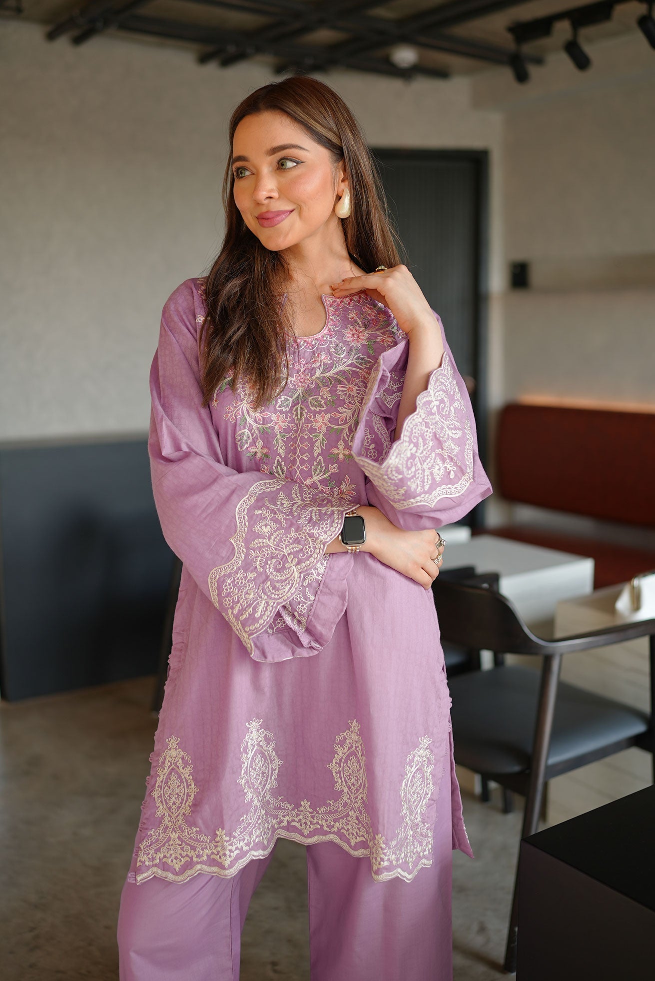SS26DC-2591 - PURPLE - COTTON JACQUARD - 2PCS - EMBROIDERED KURTA WITH TROUSER