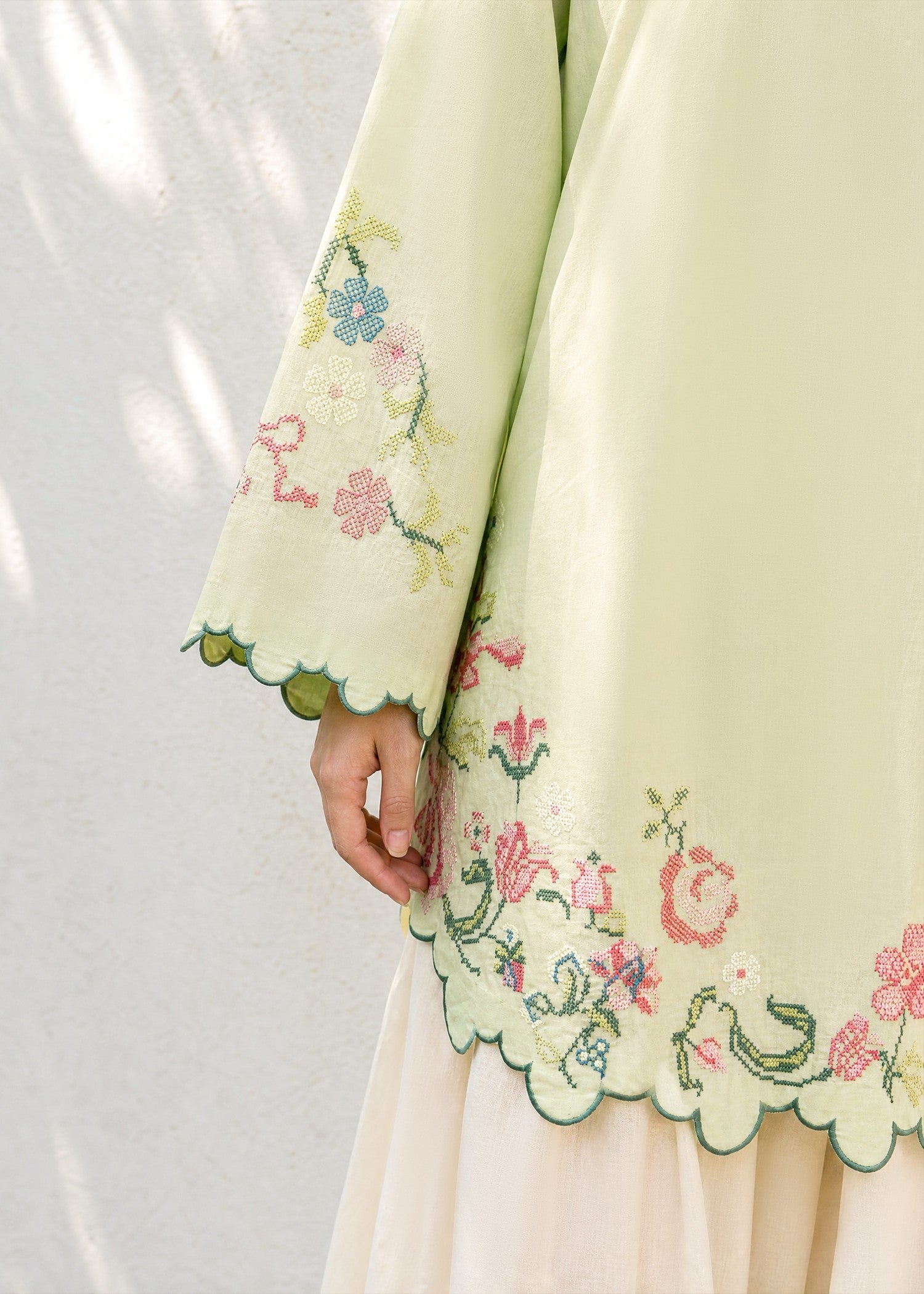 SS26DC-2626 LIGHT GREEN 2PCS  EMBROIDERED KURTA WITH TROUSER