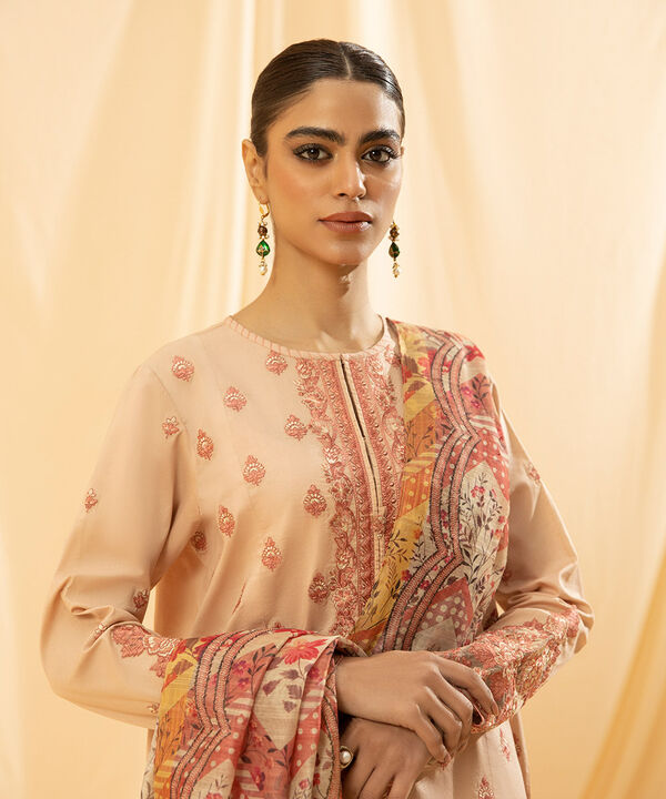 3 Piece - Embroidered Raw Silk Suit