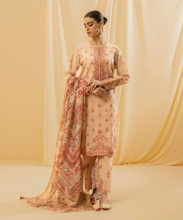 3 Piece - Embroidered Raw Silk Suit