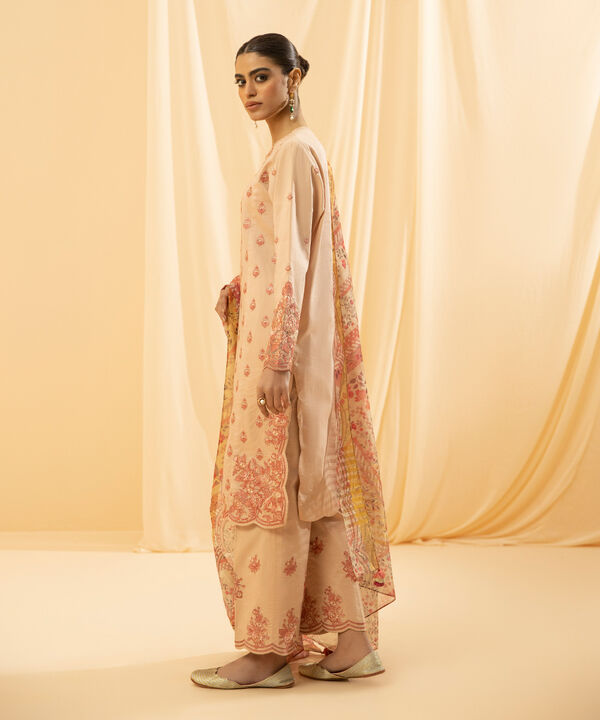 3 Piece - Embroidered Raw Silk Suit