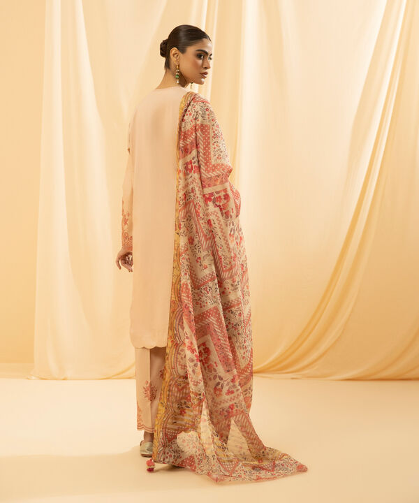 3 Piece - Embroidered Raw Silk Suit