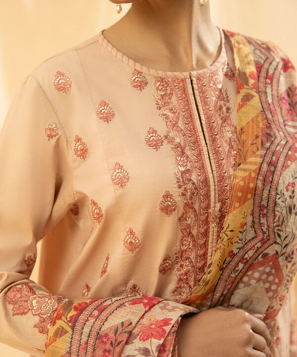 3 Piece - Embroidered Raw Silk Suit