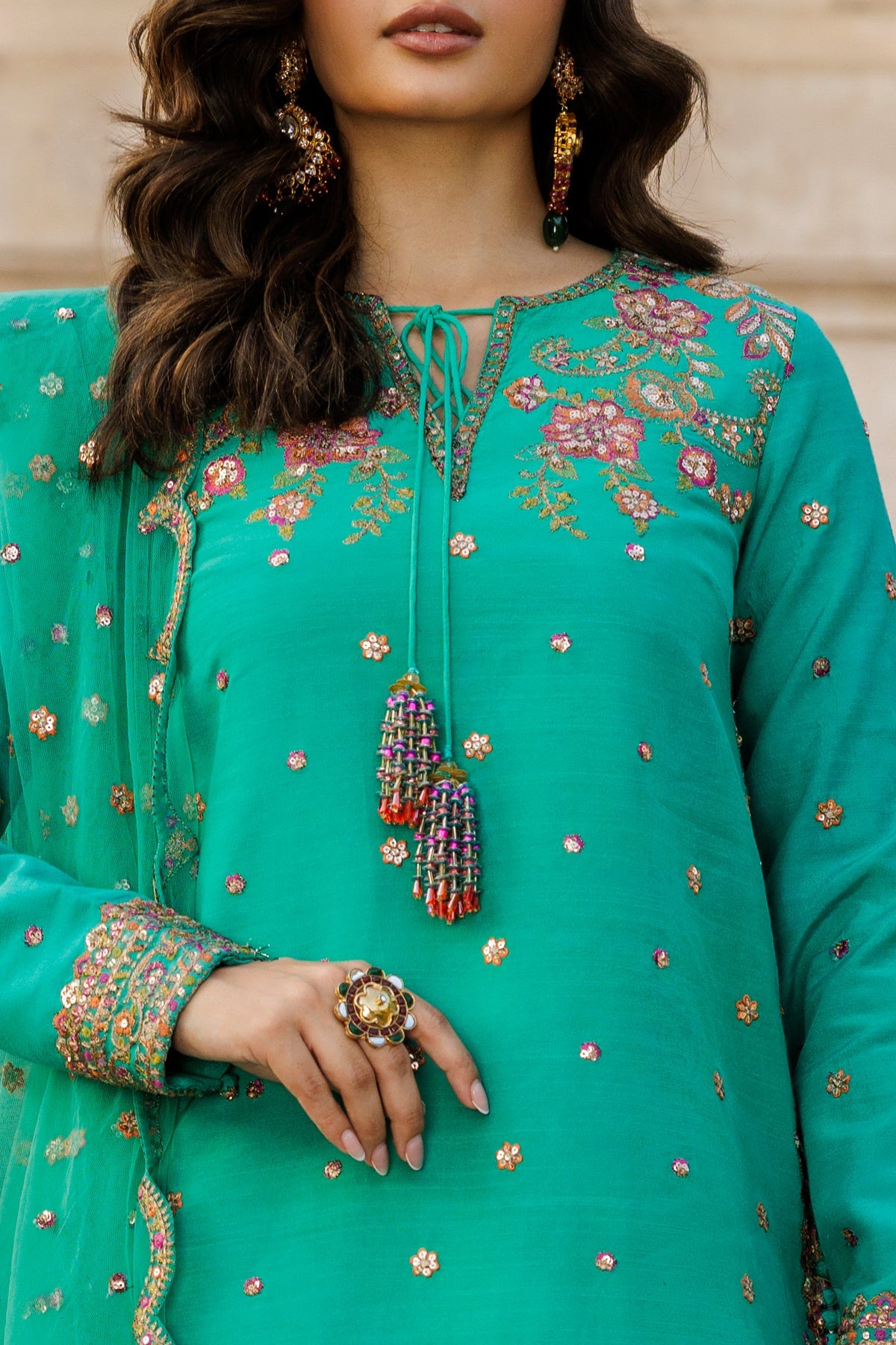 3-PC Embroidered Raw-Silk Suit CMA-5-242