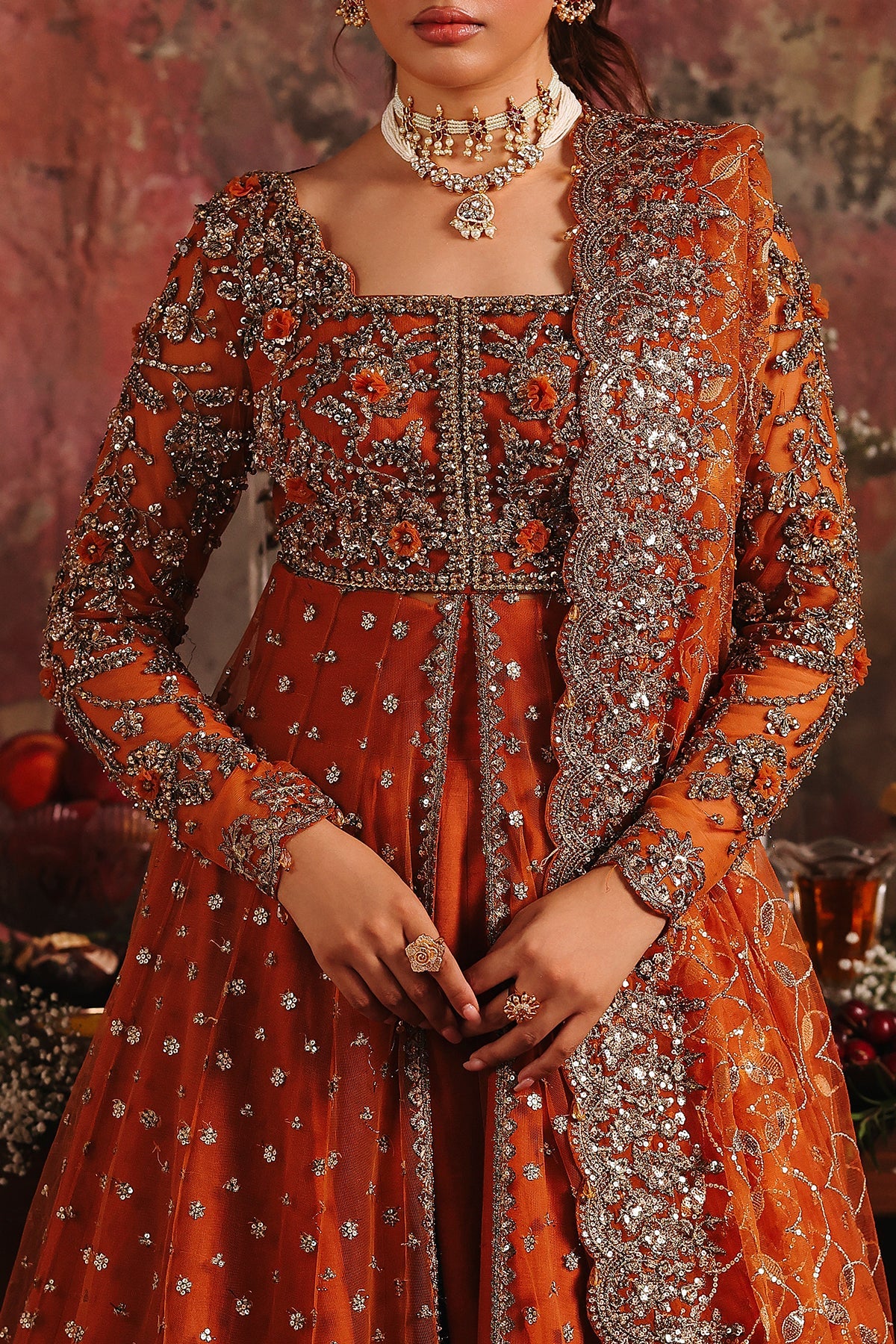 3-PC Embroidered Net Pishwas Suit stm-5-01