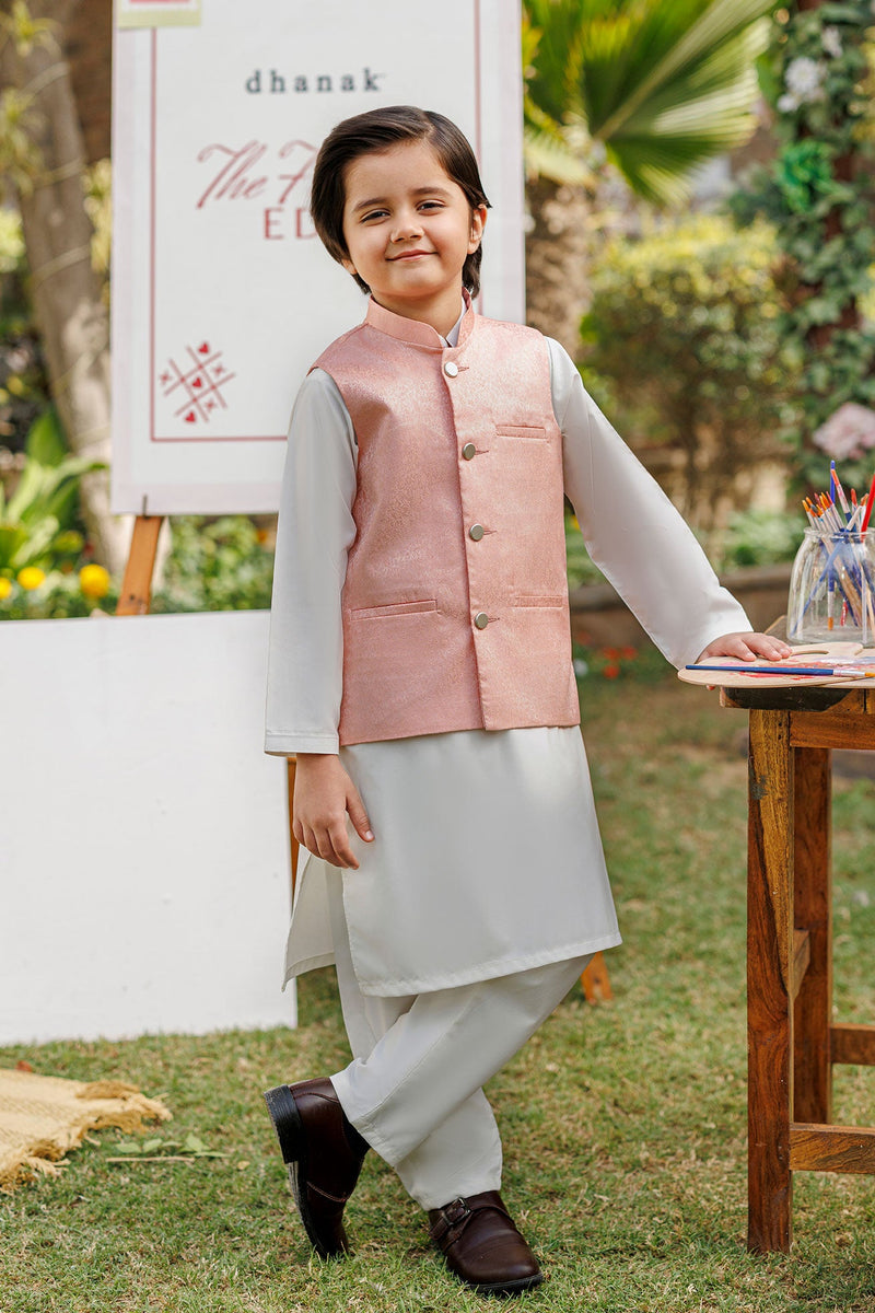 SS26DK-0224 - LIGHT PINK  -  KURTA ,PAJAMA & WAIST COAT - 3PCS