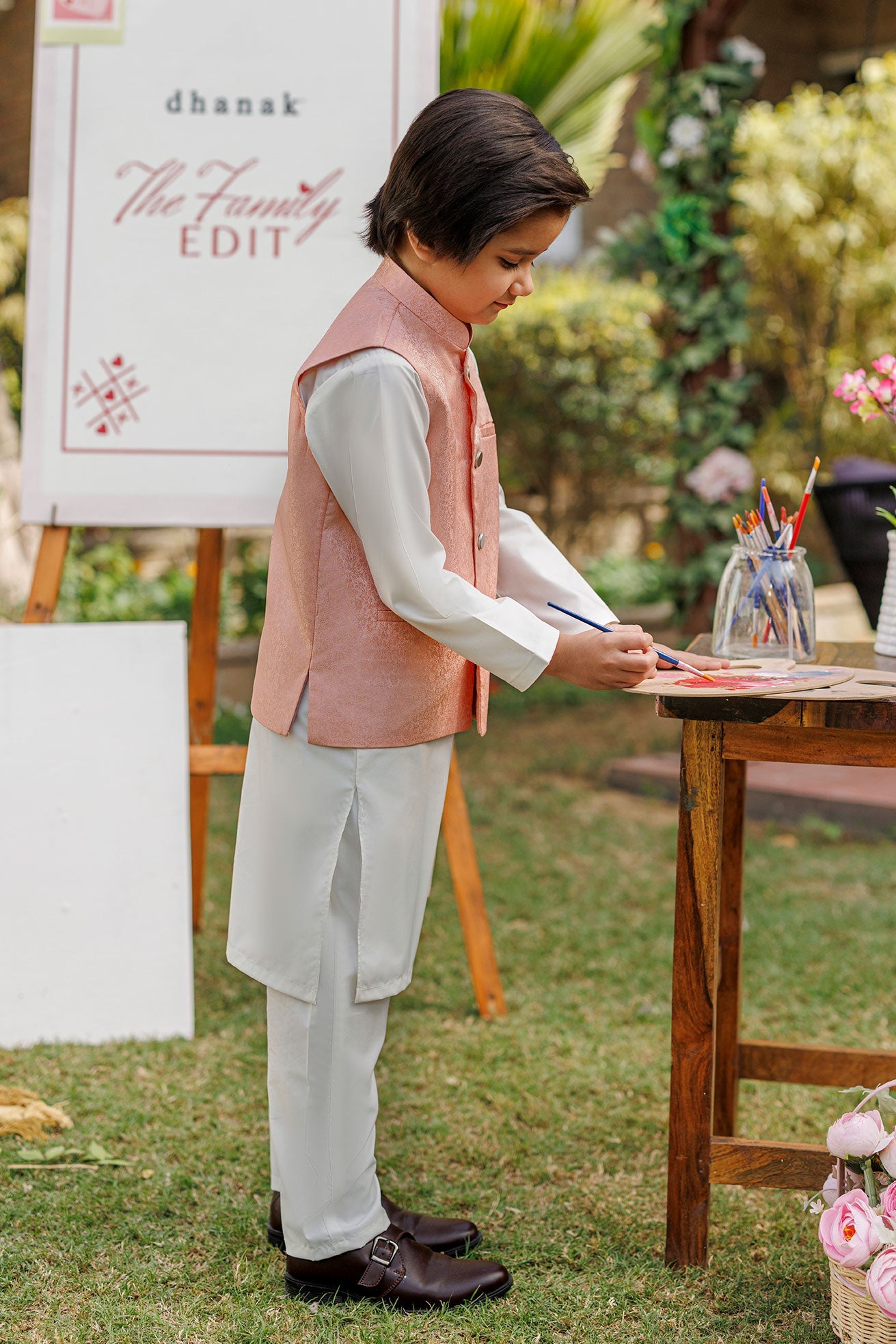 SS26DK-0224 - LIGHT PINK  -  KURTA ,PAJAMA & WAIST COAT - 3PCS