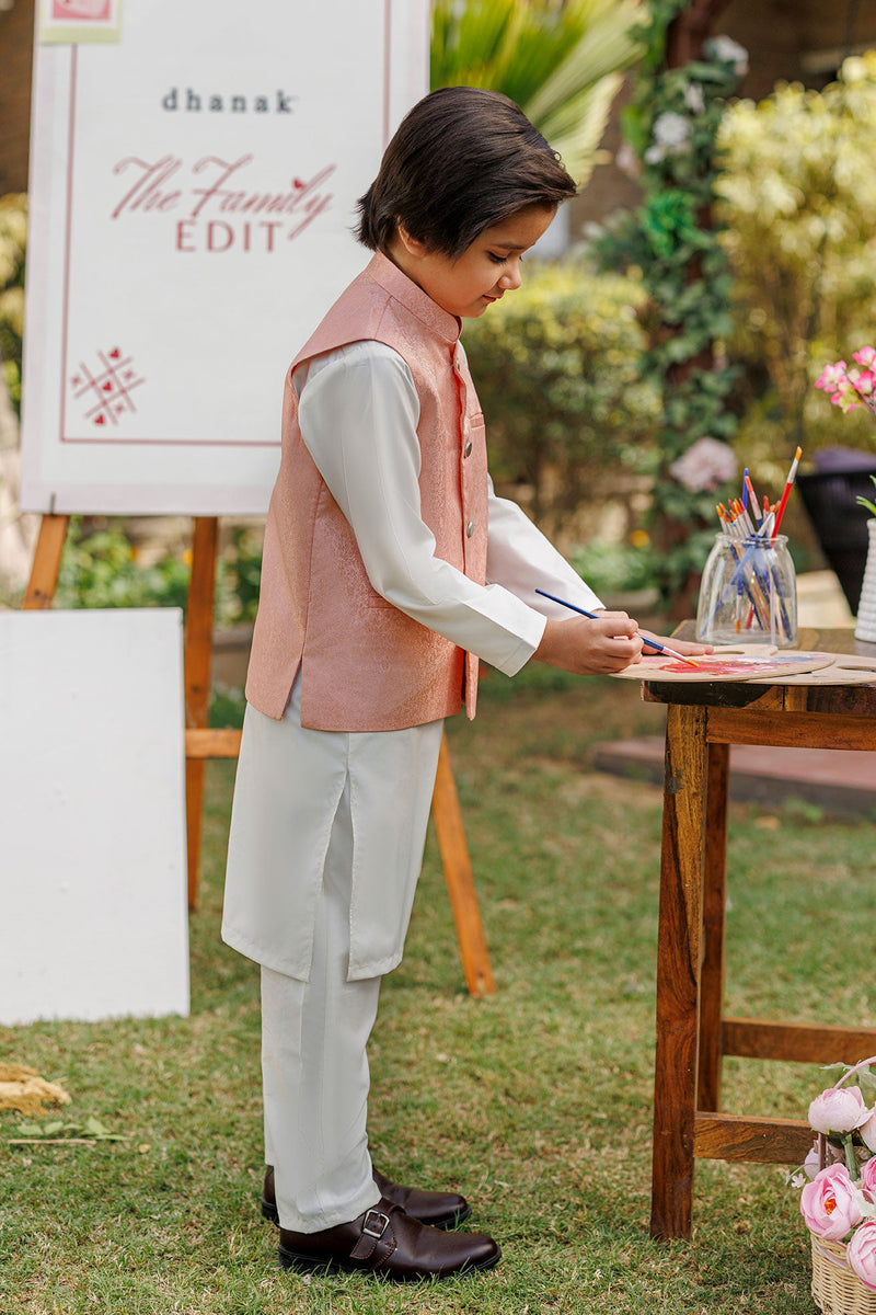 SS26DK-0224 - LIGHT PINK  -  KURTA ,PAJAMA & WAIST COAT - 3PCS