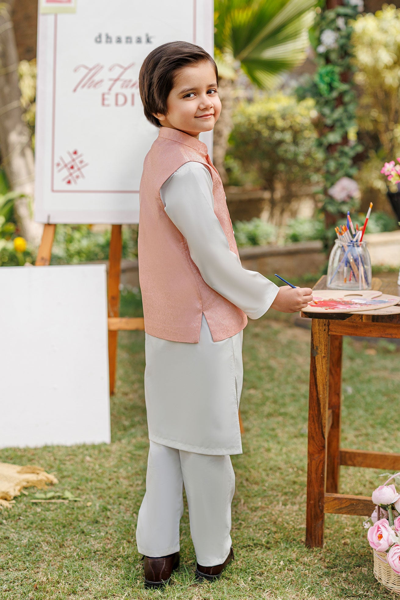 SS26DK-0224 - LIGHT PINK  -  KURTA ,PAJAMA & WAIST COAT - 3PCS