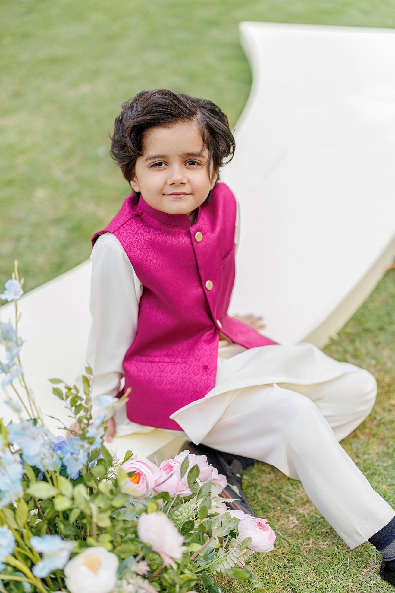 SS26DK-0226 - MAGENTA  -  KURTA ,PAJAMA & WAIST COAT - 3PCS