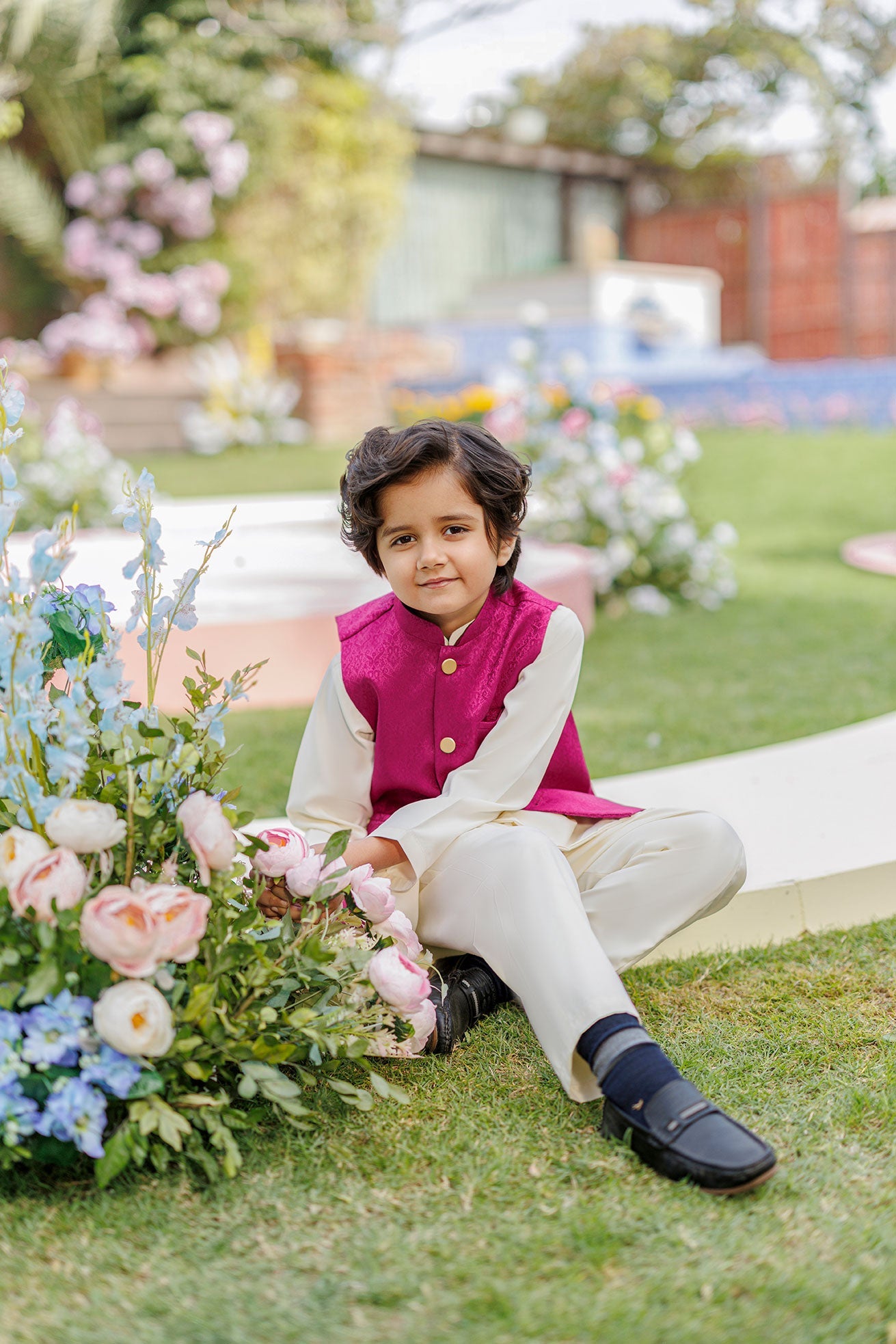 SS26DK-0226 - MAGENTA  -  KURTA ,PAJAMA & WAIST COAT - 3PCS
