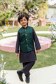 SS26DK-0227 - BOTTLE GREEN  -  KURTA ,PAJAMA & WAIST COAT - 3PCS