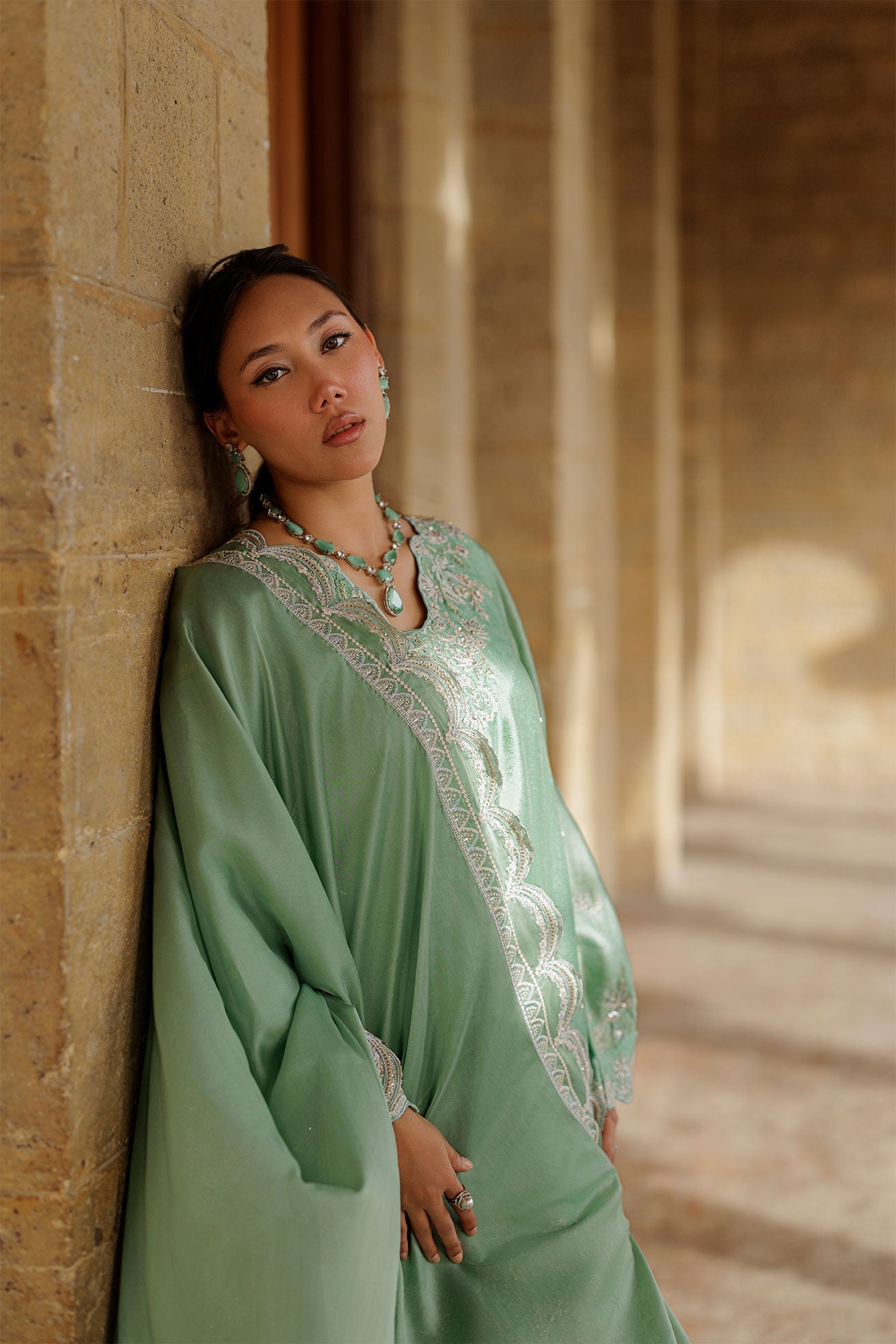 2 Piece Embroidered Raw Silk Suit