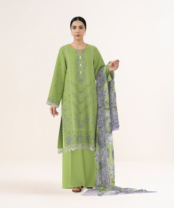 3 Piece - Dyed Embroidered Dobby Suit