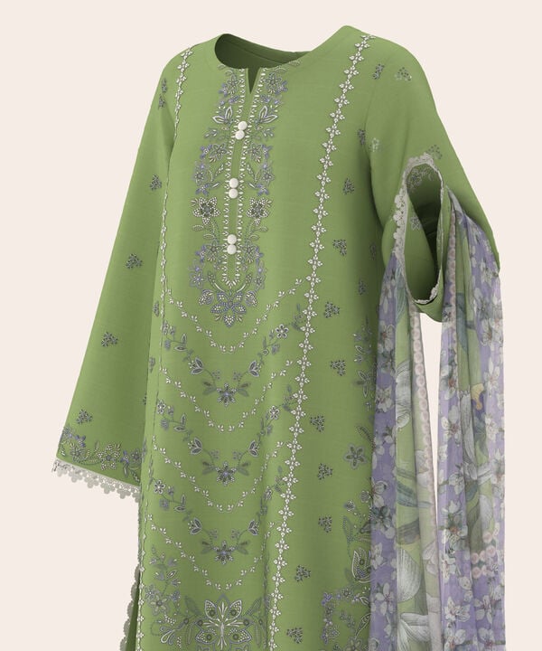 3 Piece - Dyed Embroidered Dobby Suit