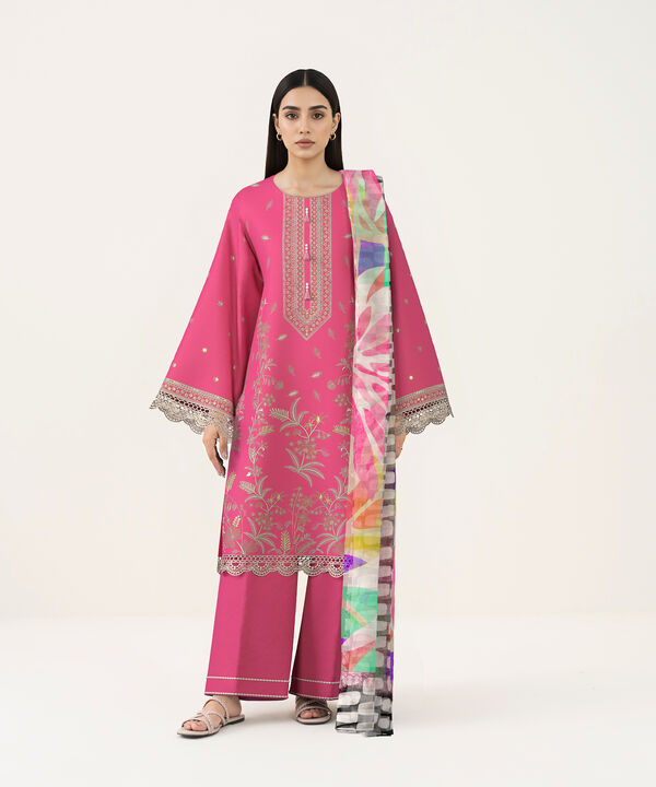 3 Piece - Dyed Embroidered Dobby Suit