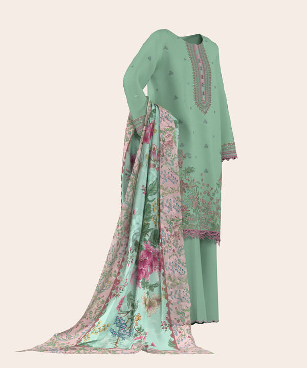 3 Piece - Dyed Embroidered Dobby Suit