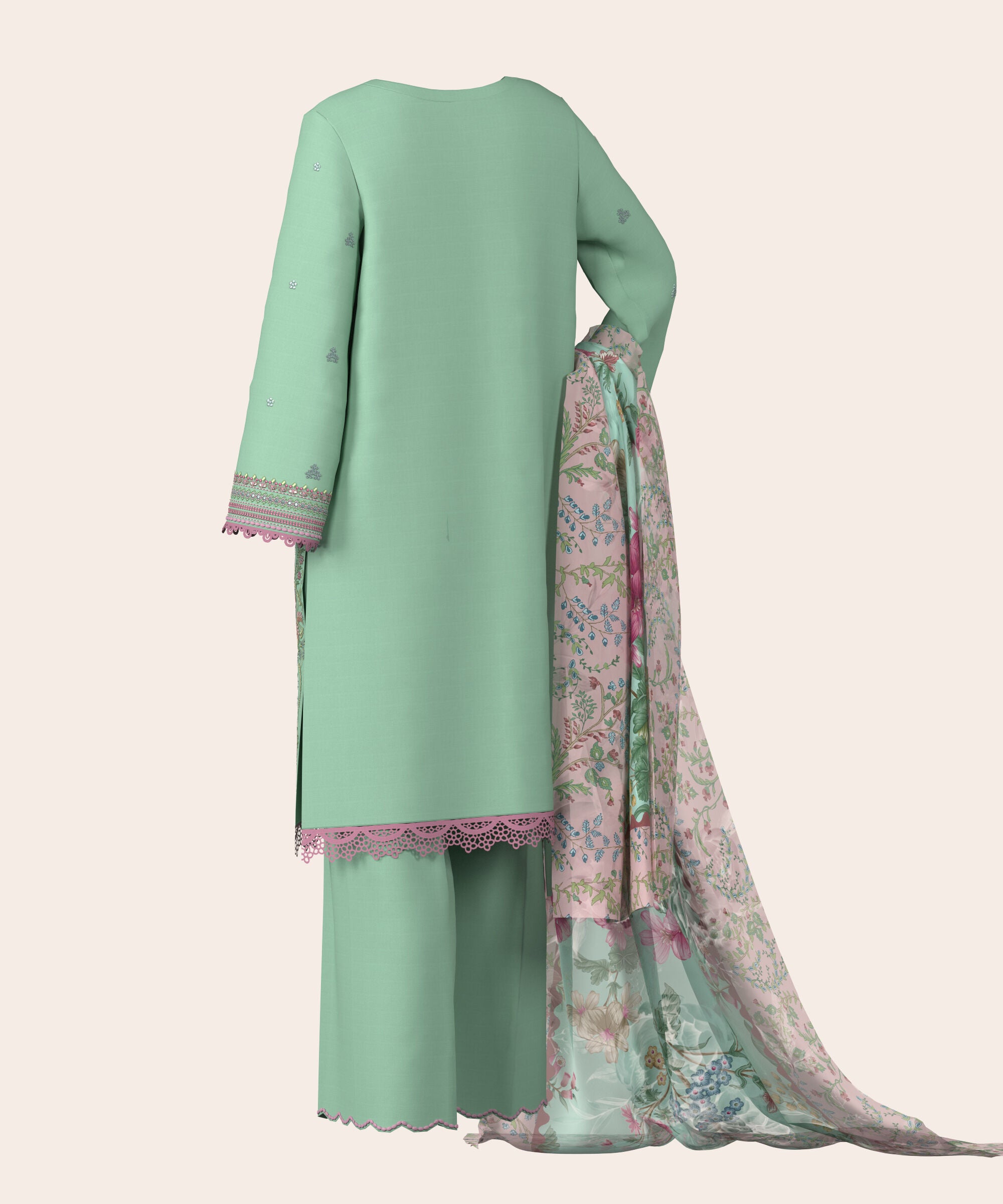 3 Piece - Dyed Embroidered Dobby Suit