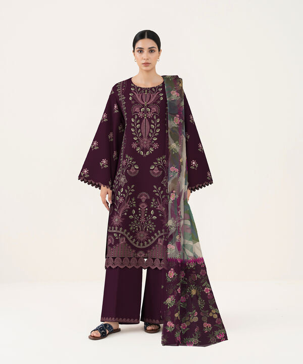 3 Piece - Dyed Embroidered Dobby Suit