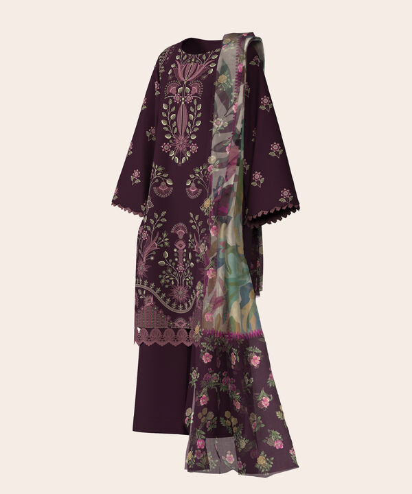 3 Piece - Dyed Embroidered Dobby Suit