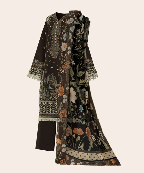 3 Piece - Dyed Embroidered Dobby Suit