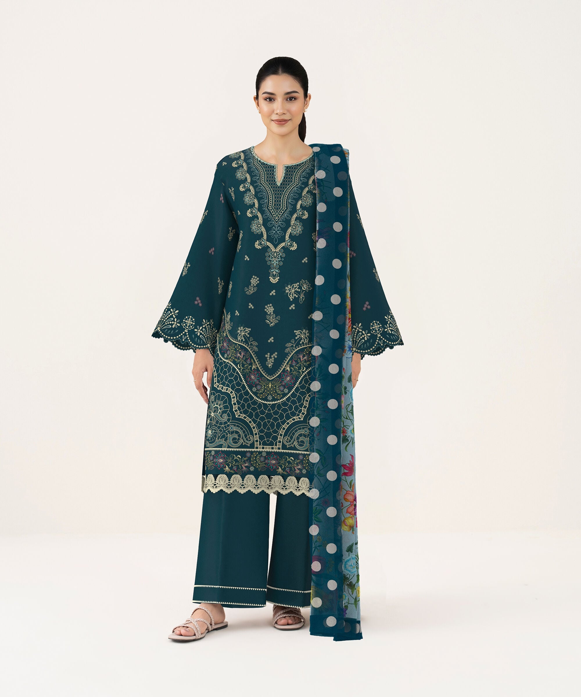 3 Piece - Dyed Embroidered Dobby Suit