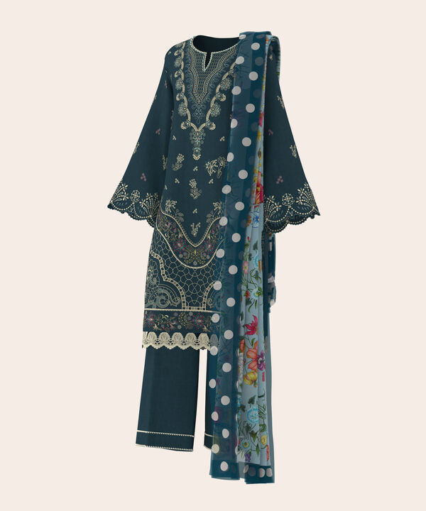 3 Piece - Dyed Embroidered Dobby Suit