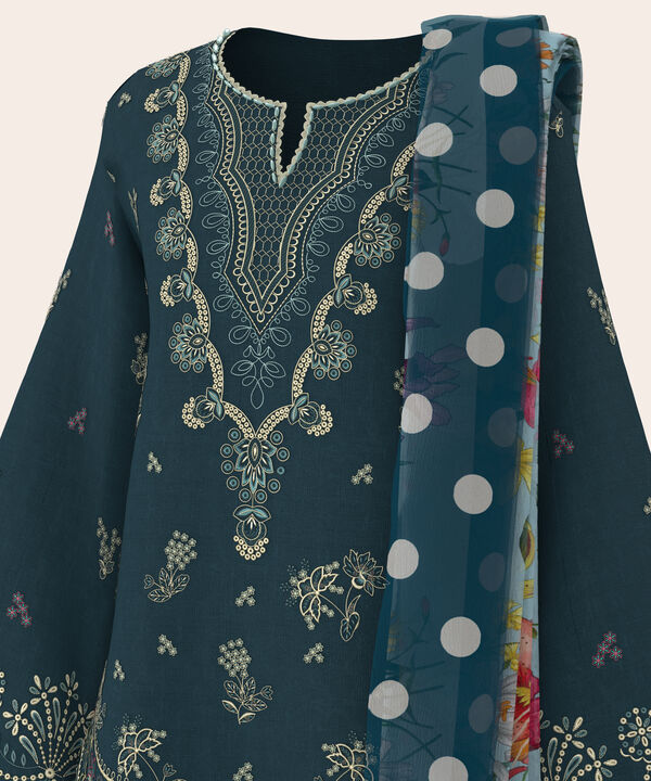 3 Piece - Dyed Embroidered Dobby Suit
