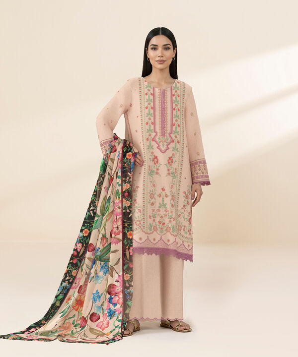 3 Piece - Dyed Embroidered Dobby Suit