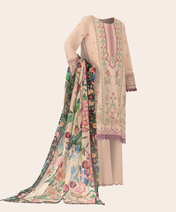 3 Piece - Dyed Embroidered Dobby Suit