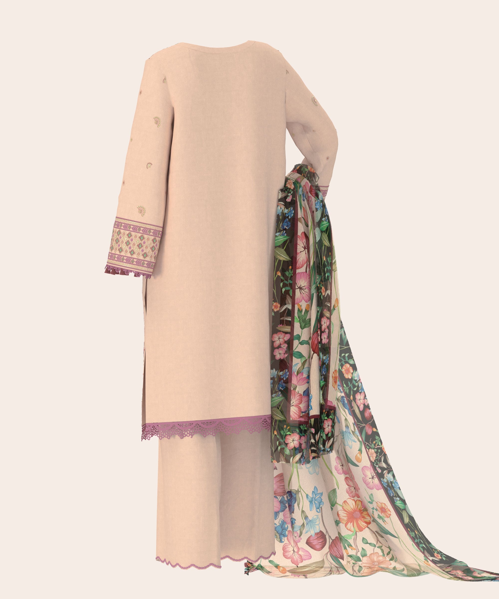 3 Piece - Dyed Embroidered Dobby Suit