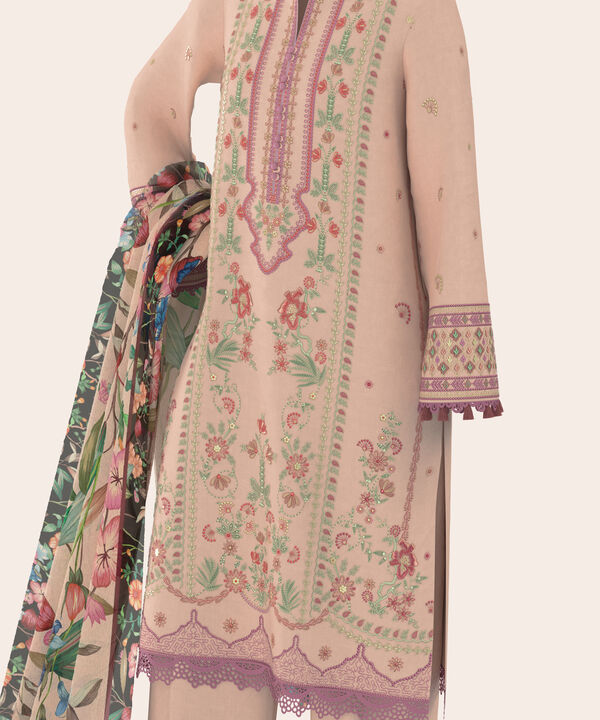 3 Piece - Dyed Embroidered Dobby Suit