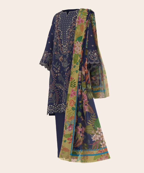 3 Piece - Dyed Embroidered Dobby Suit