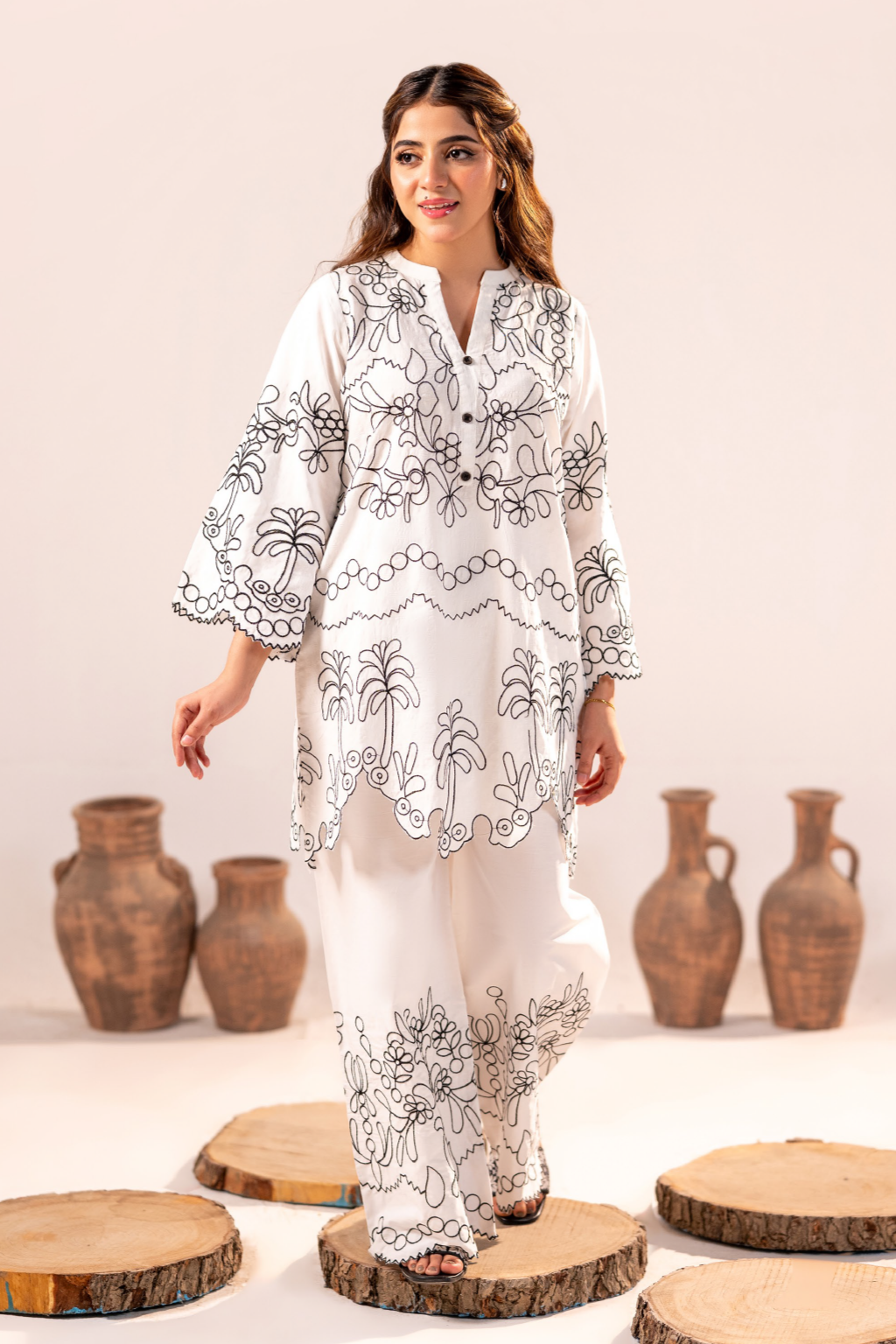 Desert Palm Emb Co-Ord Set | 2 PC