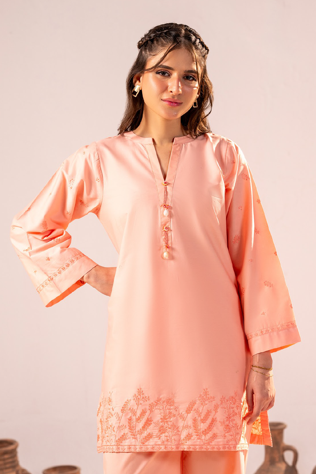 Peach Petal Emb Co-Ord Set | 2 PC