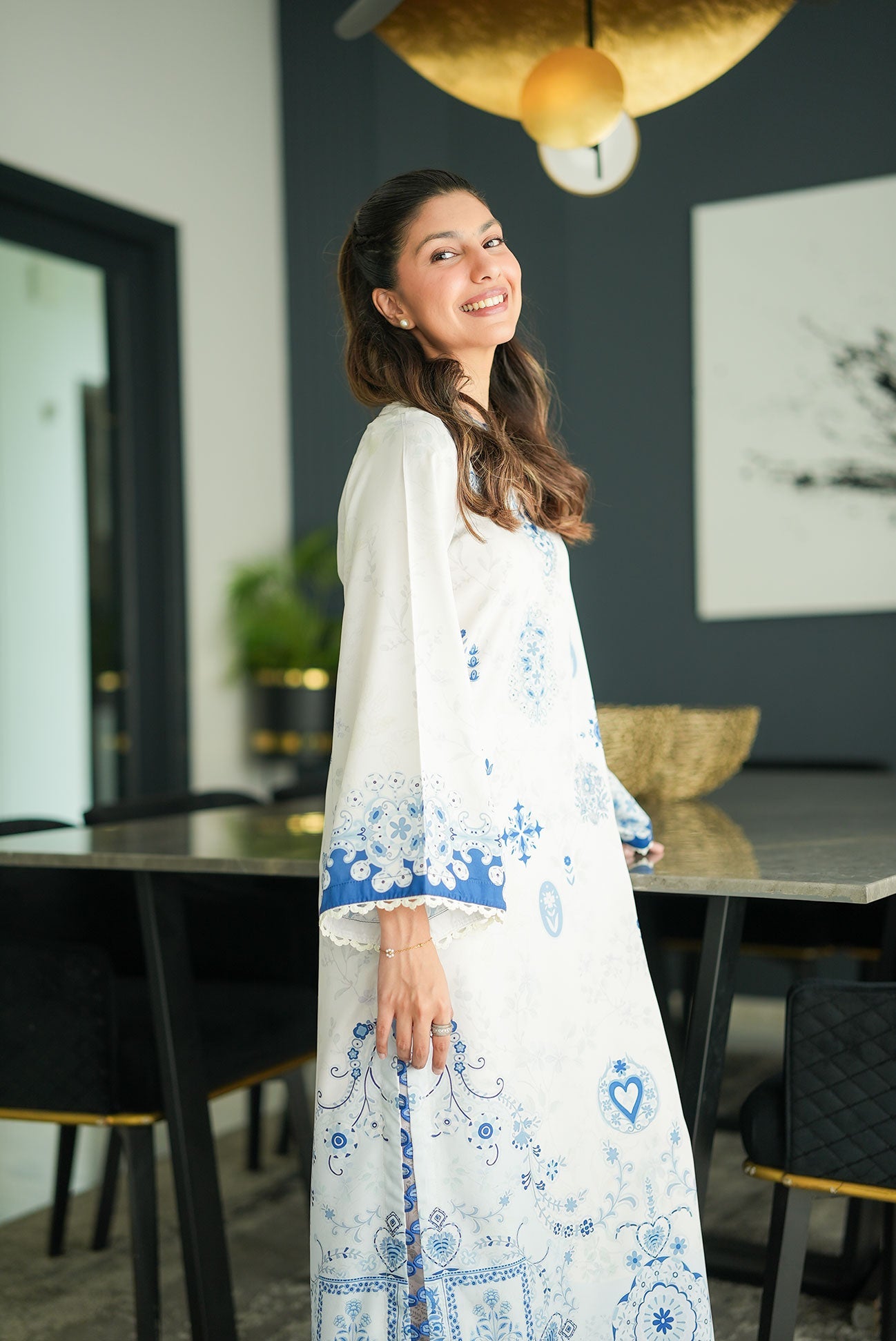 SS26DP-2955 OFF WHITE  - SILK - 1PCS PRINTED  KAFTAN