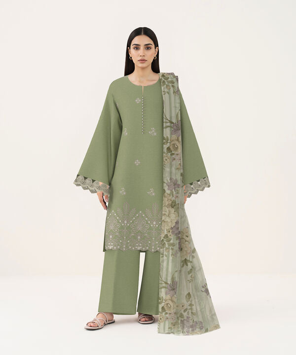 3 Piece - Dyed Embroidered Dobby Suit