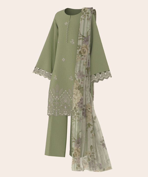 3 Piece - Dyed Embroidered Dobby Suit
