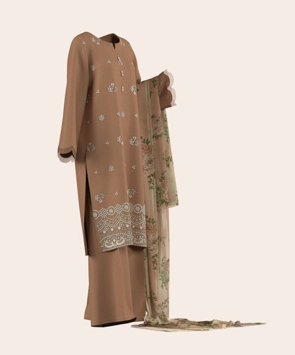 3 Piece - Dyed Embroidered Dobby Suit