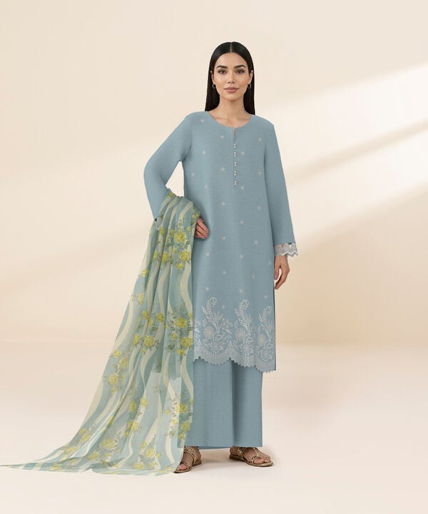 3 Piece - Dyed Embroidered Dobby Suit