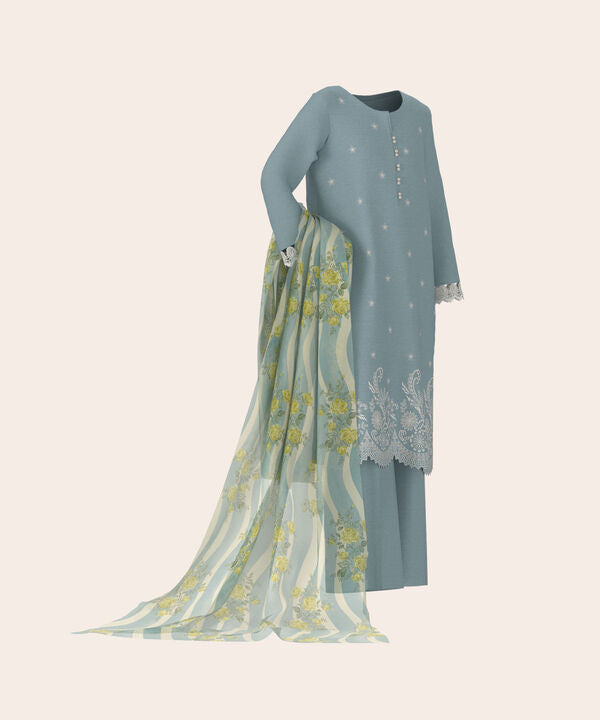 3 Piece - Dyed Embroidered Dobby Suit