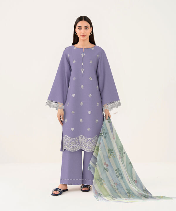 3 Piece - Dyed Embroidered Dobby Suit