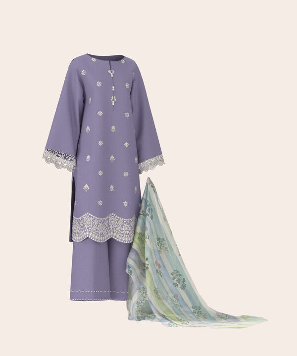 3 Piece - Dyed Embroidered Dobby Suit