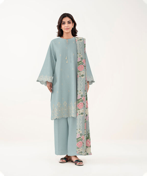 3 Piece - Dyed Embroidered Dobby Suit